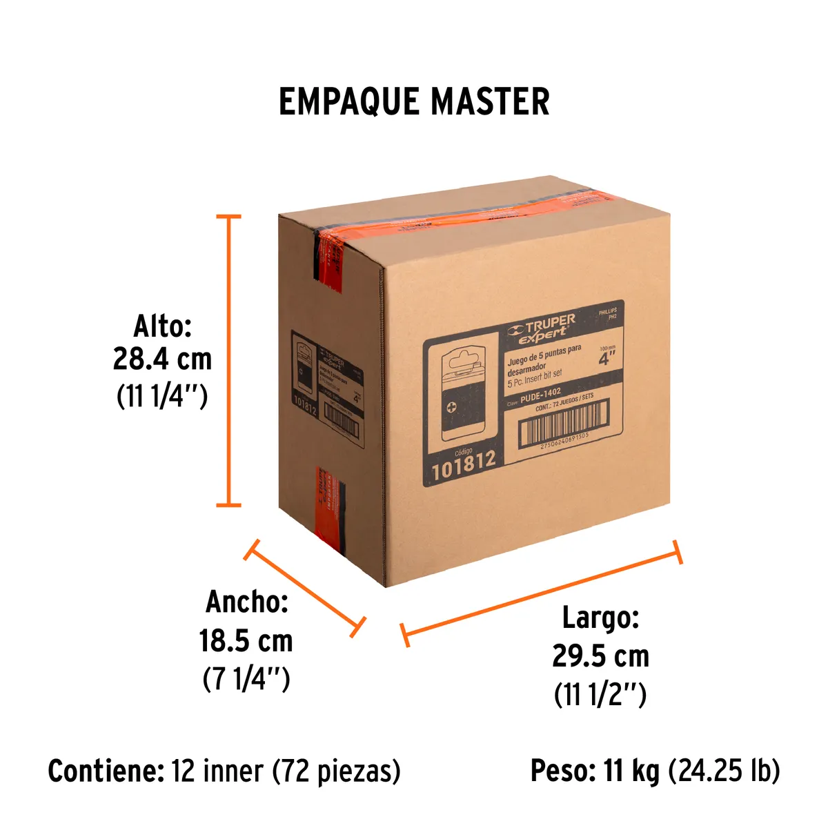Estuche con 5 Puntas de Cruz PH2 de Impacto Largo 4" Truper - 101812