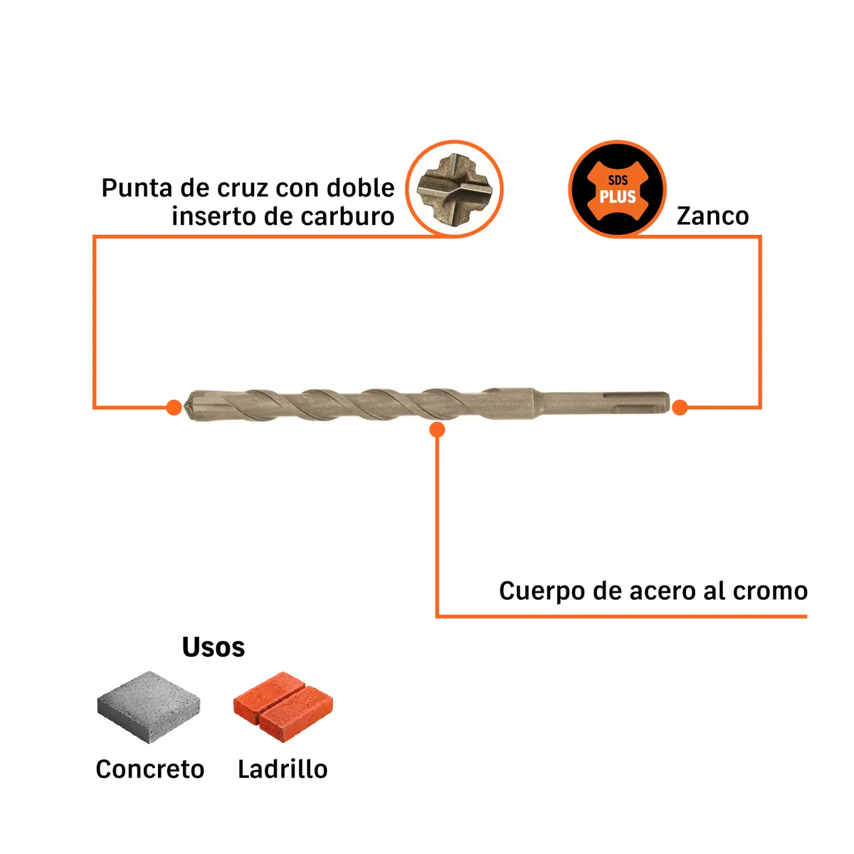 Broca SDS Plus 5/8" x 8" Truper - 11284