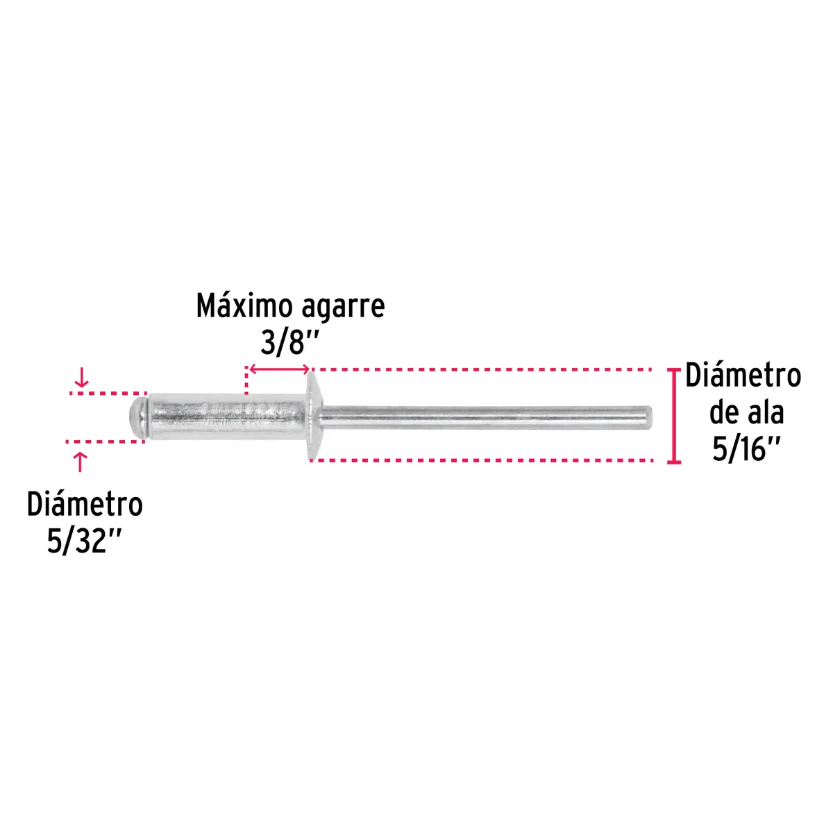Bolsa con 50 Remaches 5/32" x 3/8" Ala 5/16" Truper - 44526