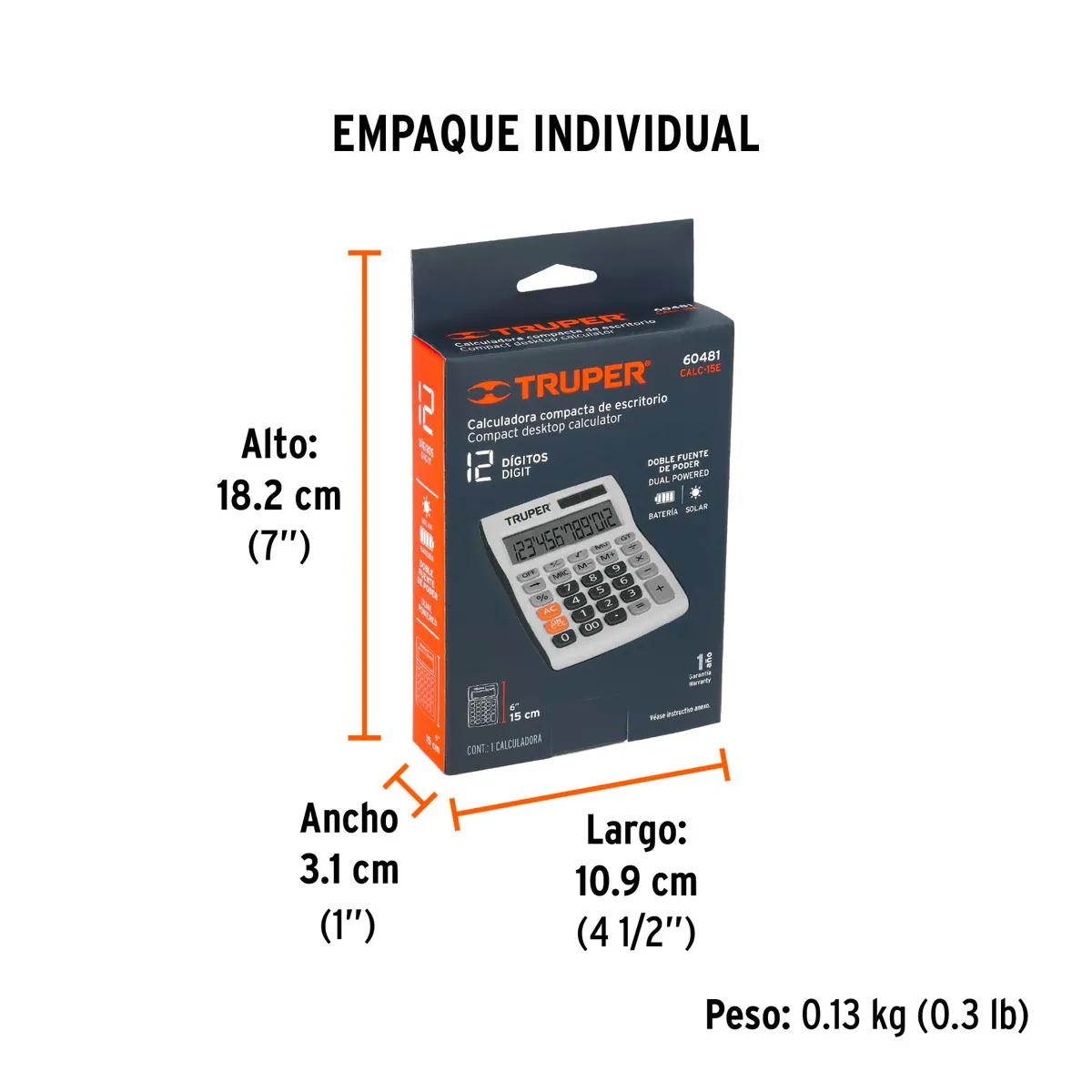 Calculadora de Escritorio 15 cm Truper - 60481