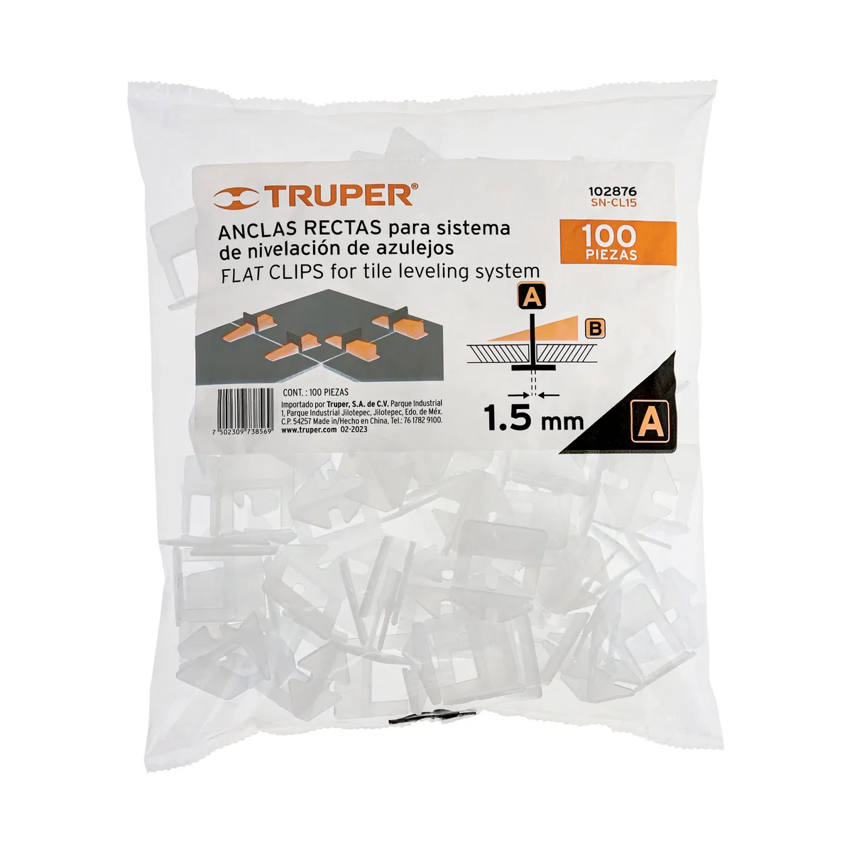 Bolsa con 100 Anclas para Nivelación 1.5 mm Truper - 102876