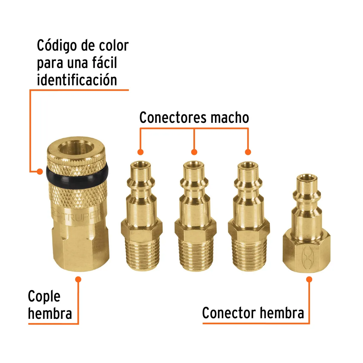 Cople Rápido Hembra con 4 Conectores Macho 1/4" Truper - 19081