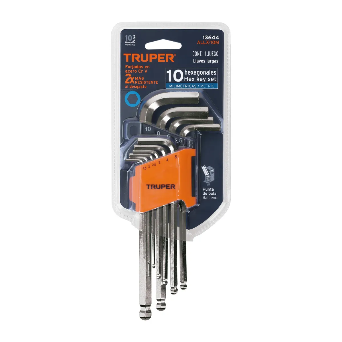 Juego de 10 Llaves Allen Largas mm Punta de Bola Truper - 13644