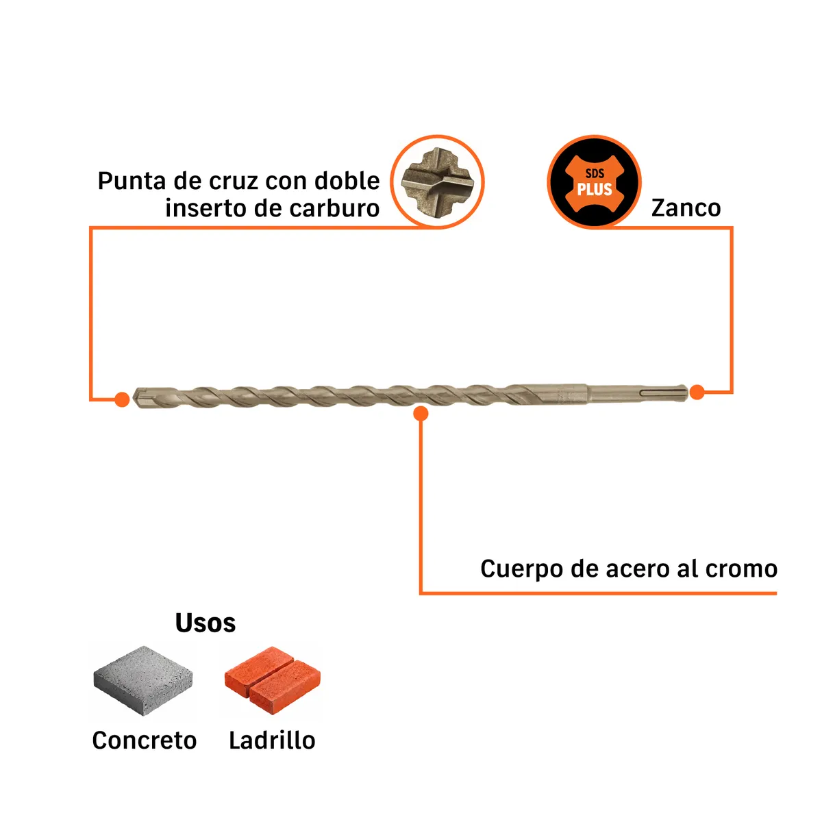 Broca SDS Plus 9/16" x 12" Truper - 11274