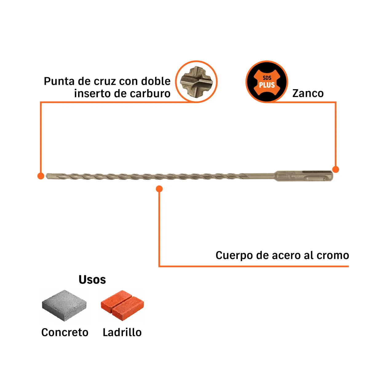 Broca SDS Plus 1/4" x 10" Truper - 11266