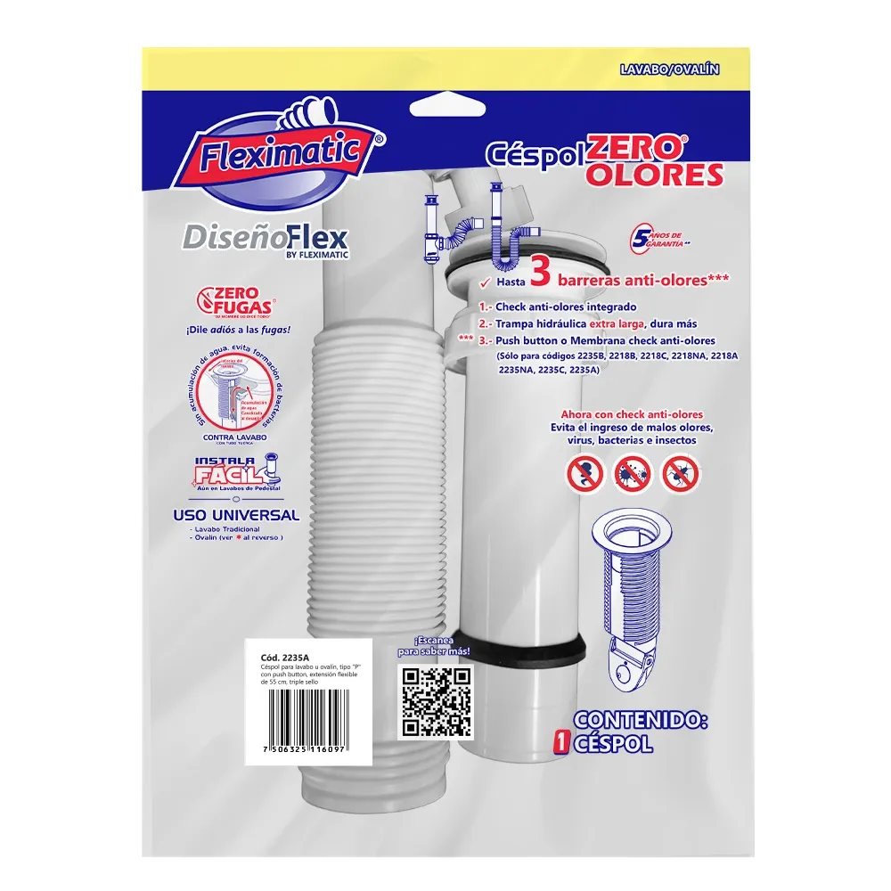 Céspol Flexible Tipo P para Lavabo con Push Button Fleximatic - 2235A