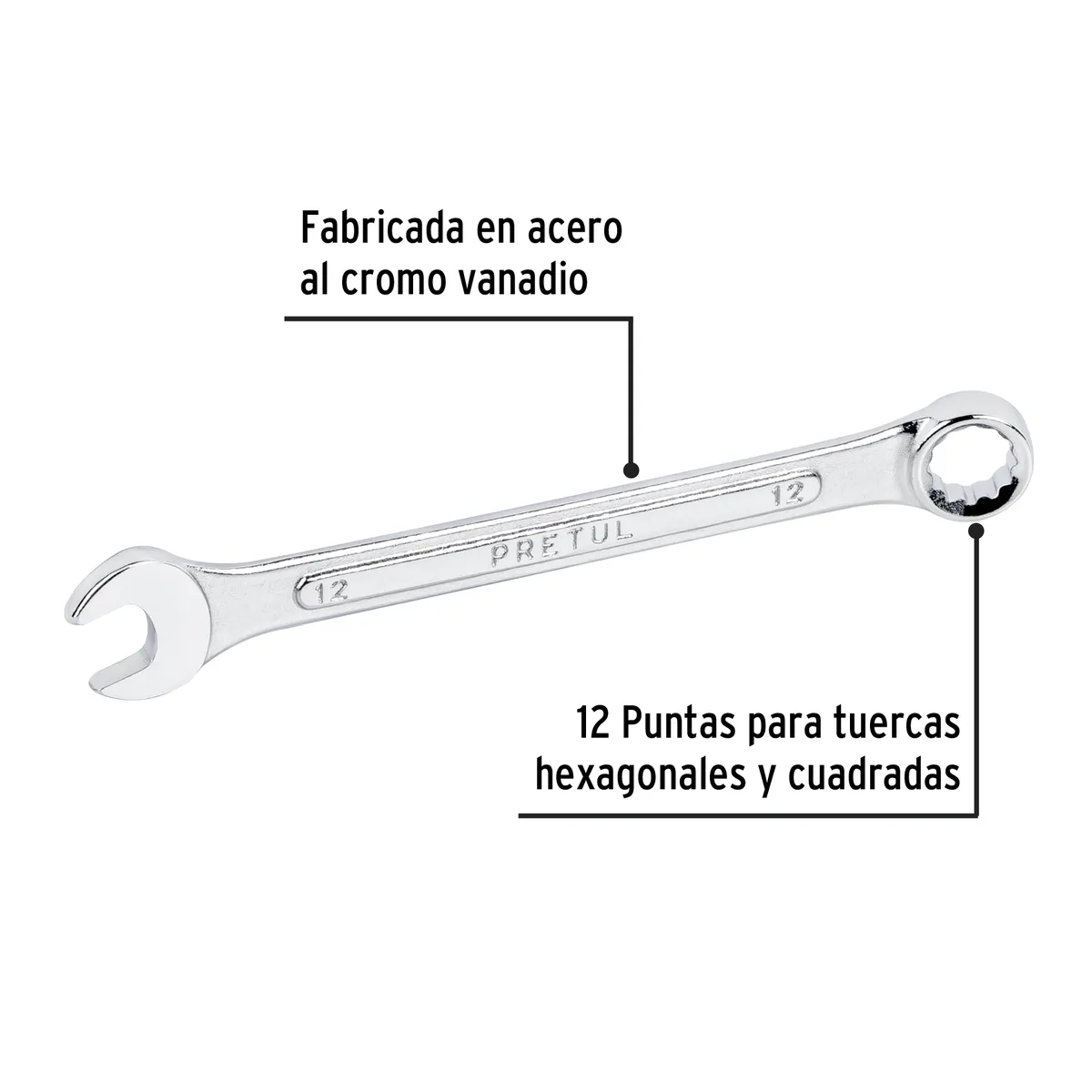 Llave Combinada 12 mm x 160 mm de Largo Pretul - 21906
