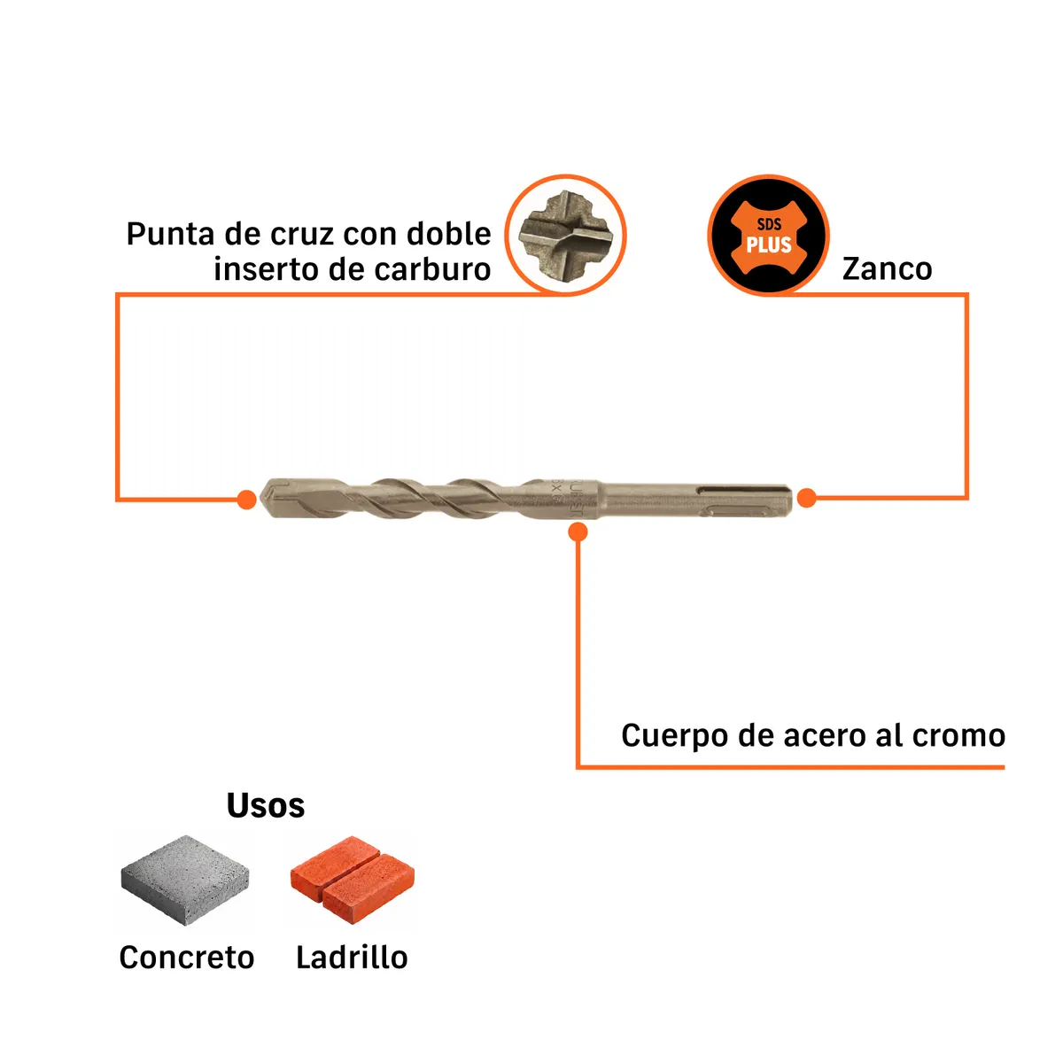 Broca SDS Plus 9/16" x 6" Truper - 11273