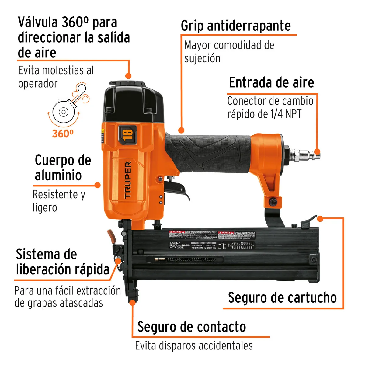 Clavadora y Engrapadora Neumática Profesional Calibre 18 Truper - 100779