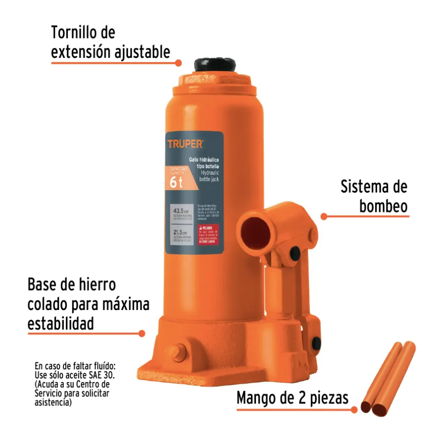 Gato Hidráulico de Botella 6 Toneladas Truper - 14814