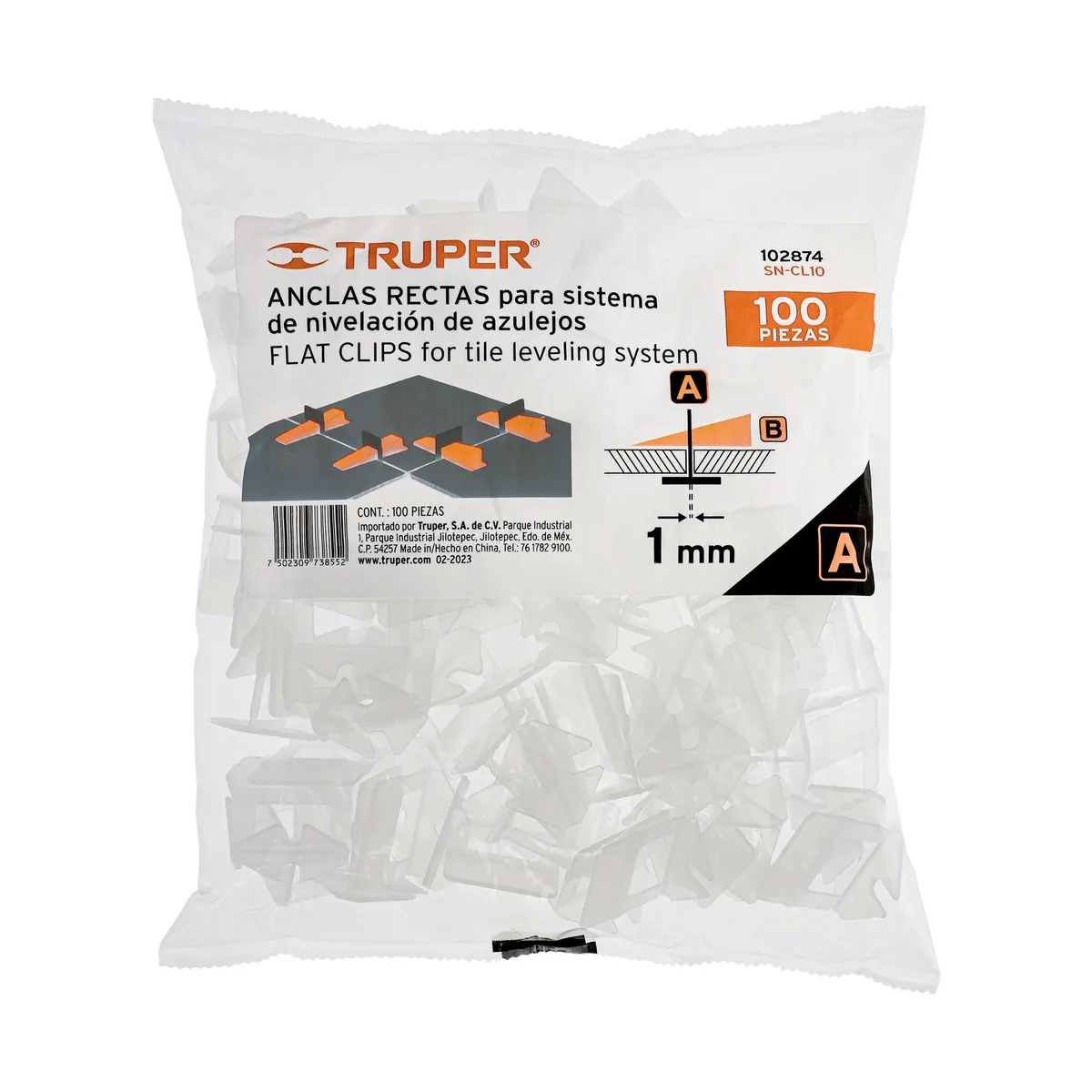 Bolsa con 100 Anclas para Nivelación 1 mm Truper - 102874