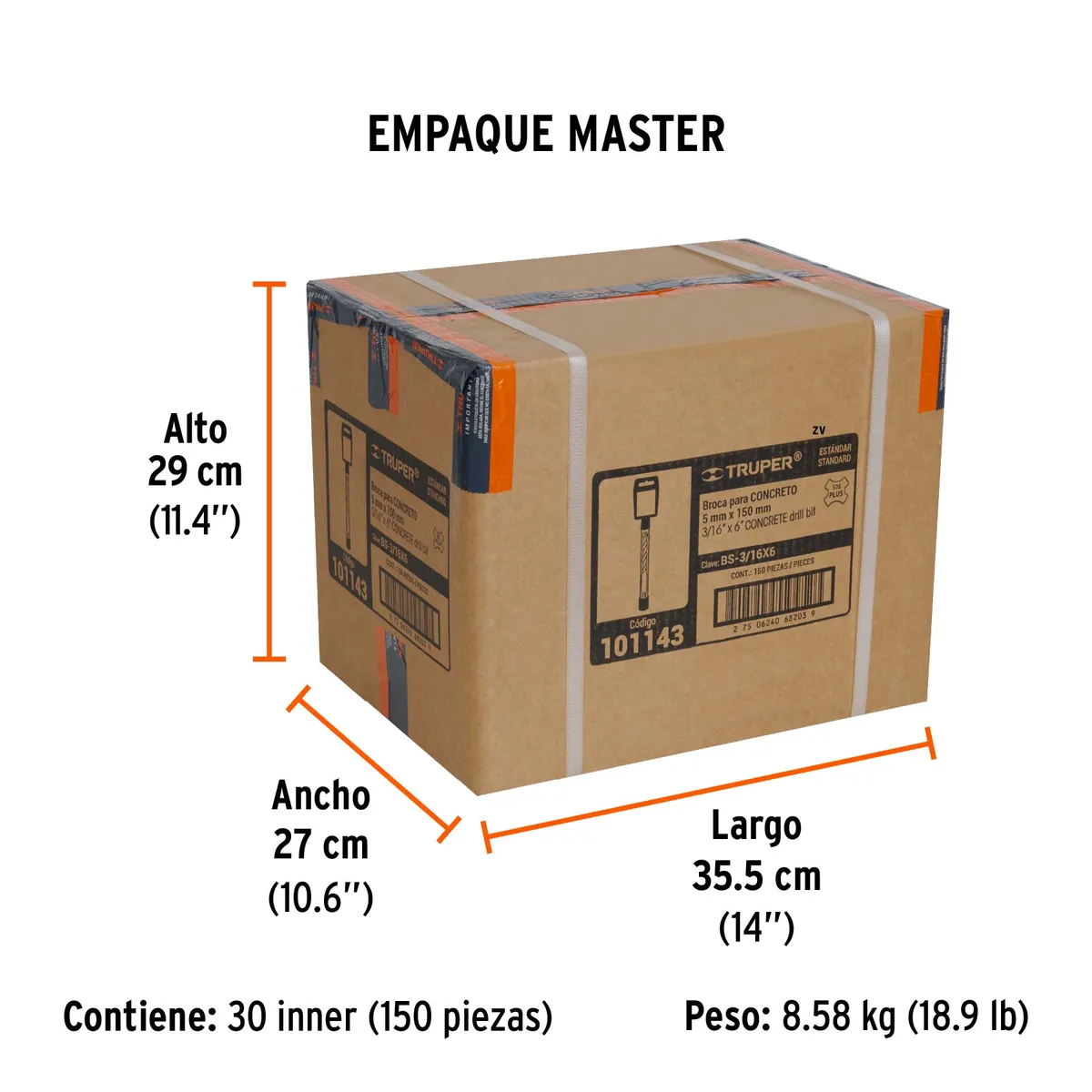 Broca SDS Plus 3/16" x 6" Truper - 101143
