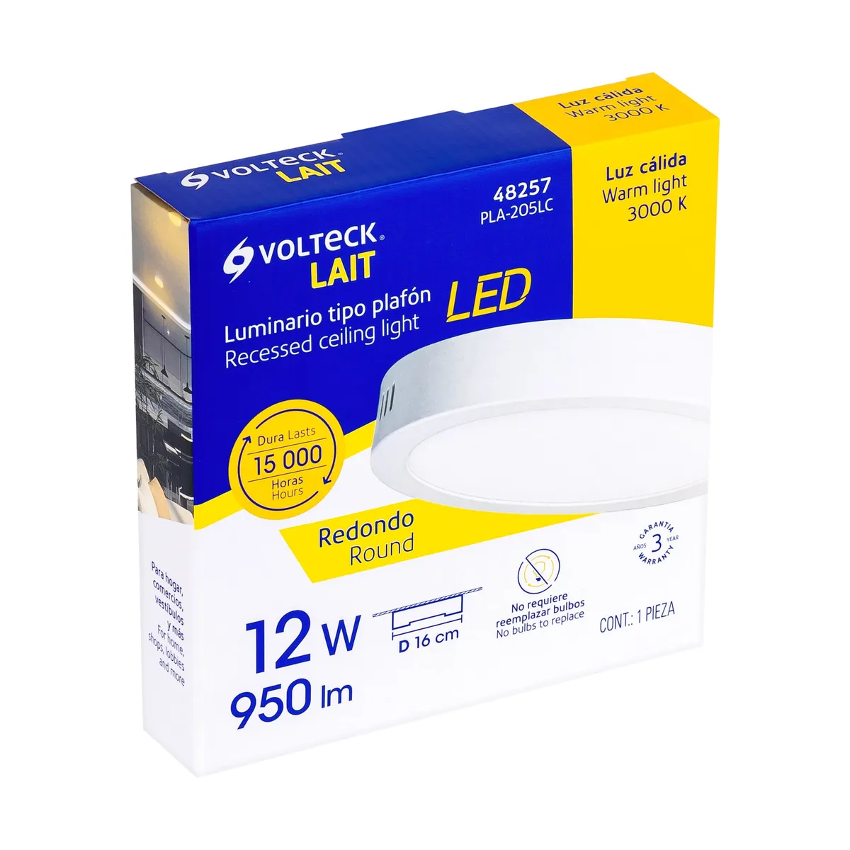 Luminario LED de Plafón 12 W Redondo Blanco Volteck - 48257