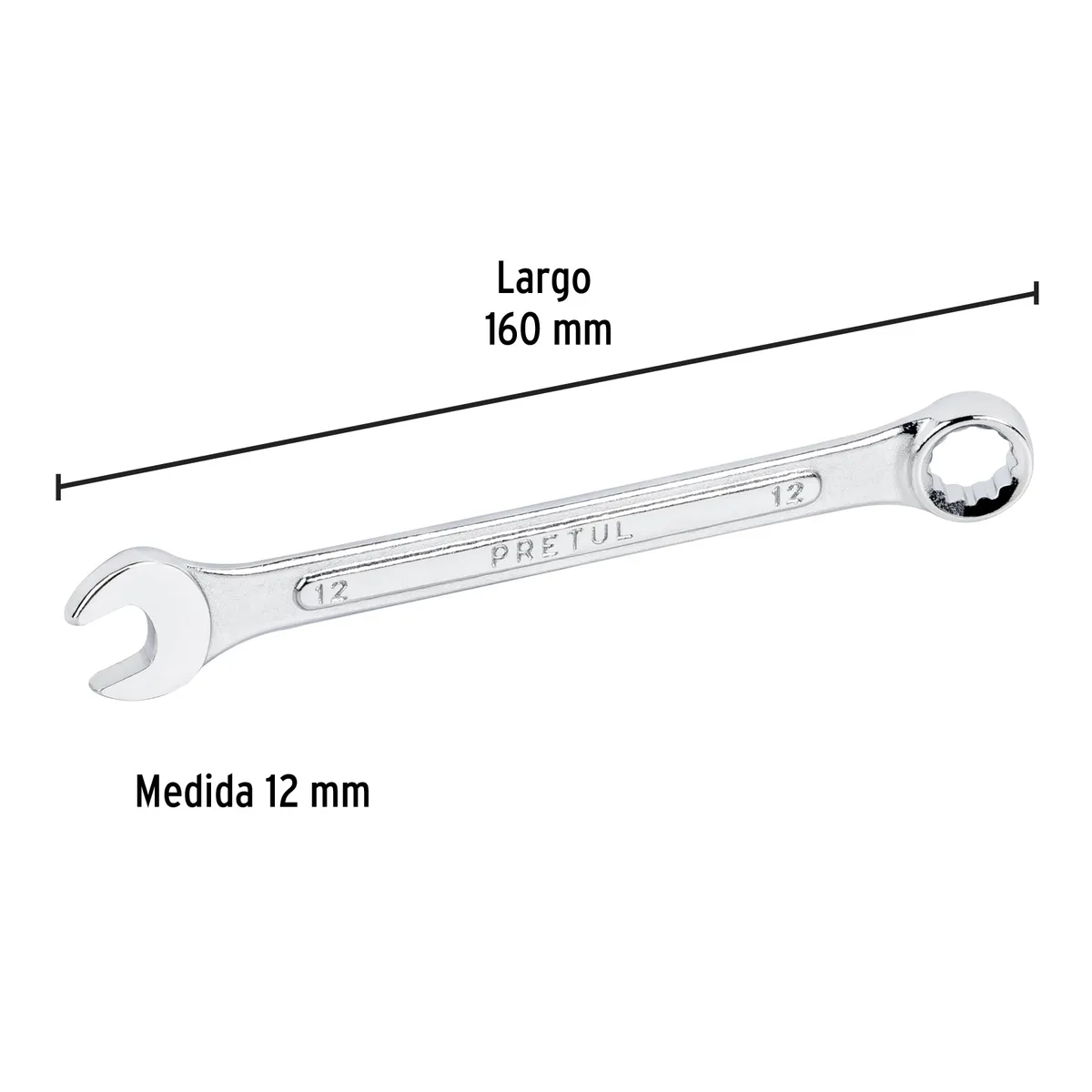 Llave Combinada 12 mm x 160 mm de Largo Pretul - 21906