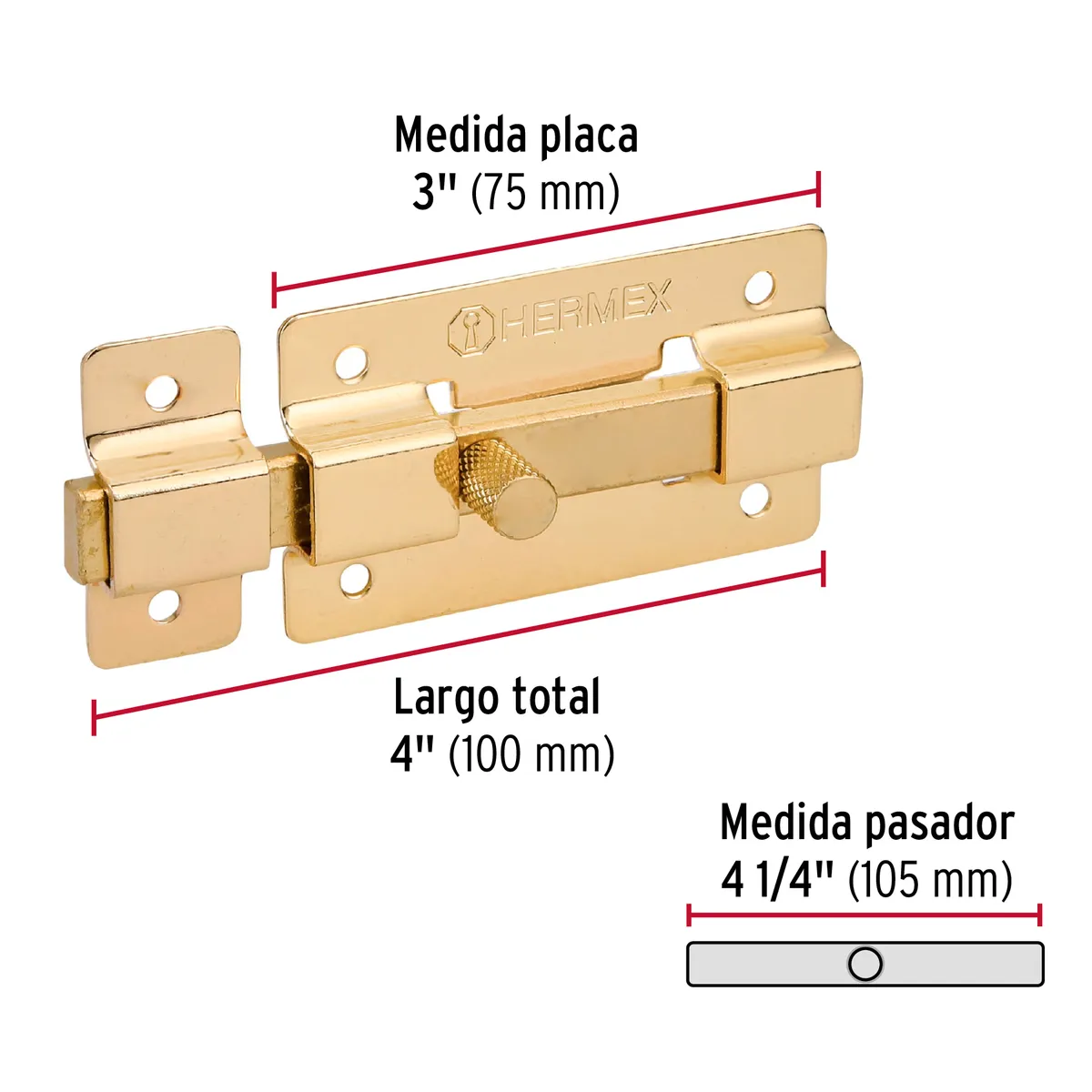 Pasador de Barra Plana 3" Latón PAL-36 Truper - 43725