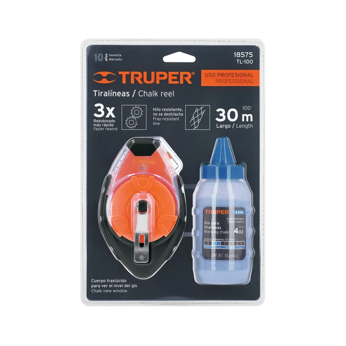 Tiralíneas Profesional de Plástico con Gis 30m (100 ft) Truper - 18575