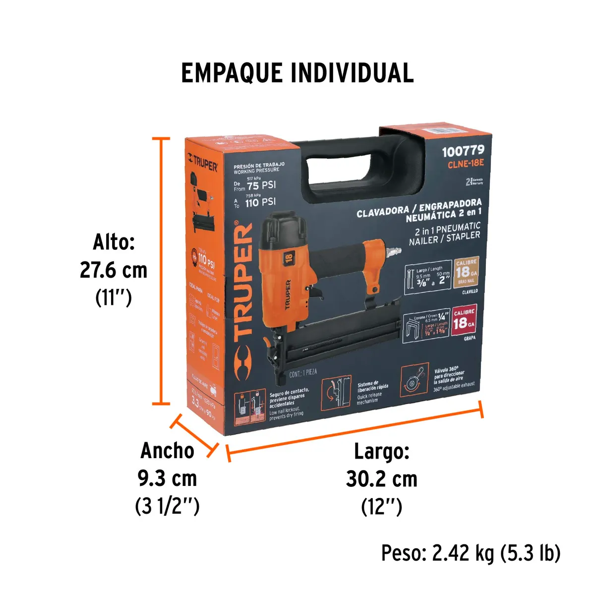 Clavadora y Engrapadora Neumática Profesional Calibre 18 Truper - 100779