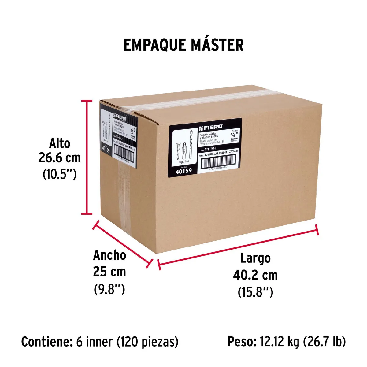 Kit de 20 Taquetes 1/4" con Pija #8 y Broca 1/4" Truper - 40159