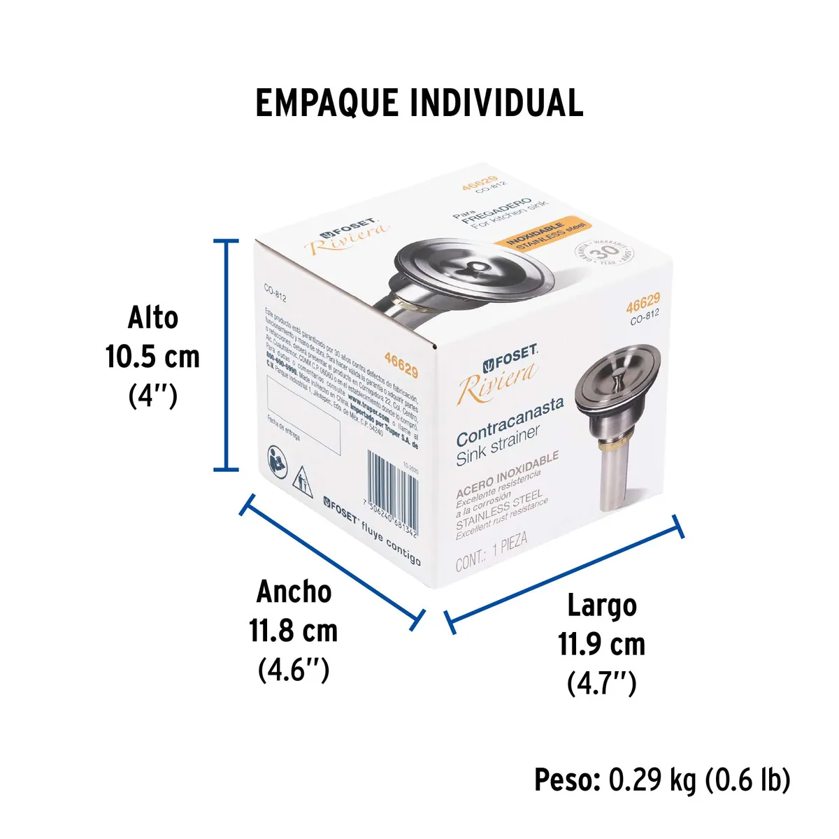 Contracanasta 3 1/2" Inoxidable con Tapa Truper - 46629