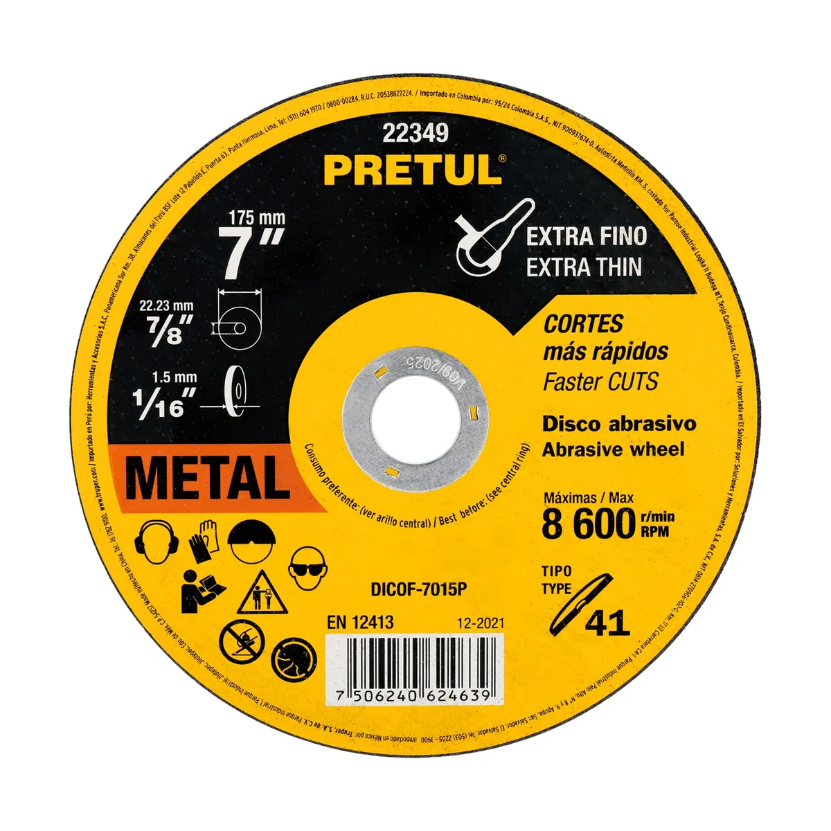 Disco de Corte 7" x 1/16" x 7/8" Pretul - 22349