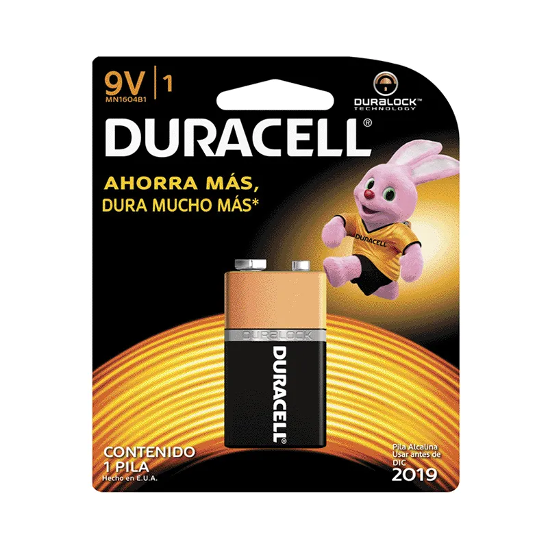 Batería Alcalina 9V Duracell de Larga Duración