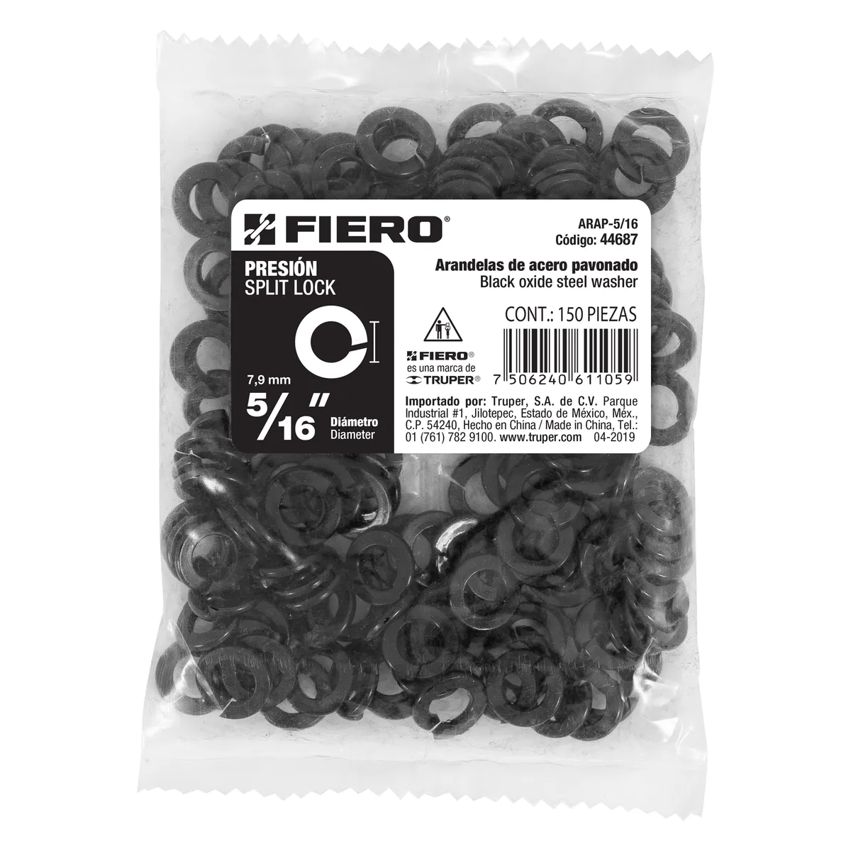 Bolsa con 150 Arandelas de Presión 5/16" Fiero - 44687