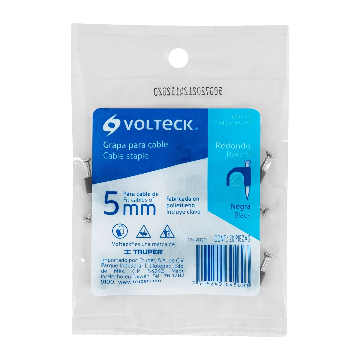 Bolsa con 20 Grapas Negras 10 mm para Cable Redondo Volteck - 48282