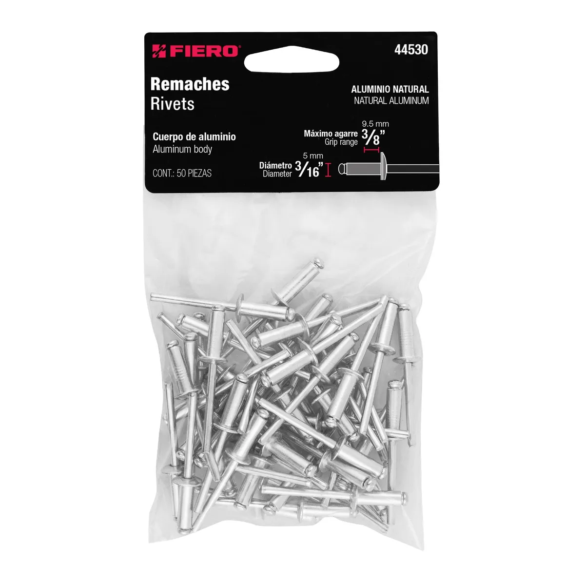 Bolsa con 50 Remaches 3/16" x 3/8" Ala 3/8" Truper - 44530