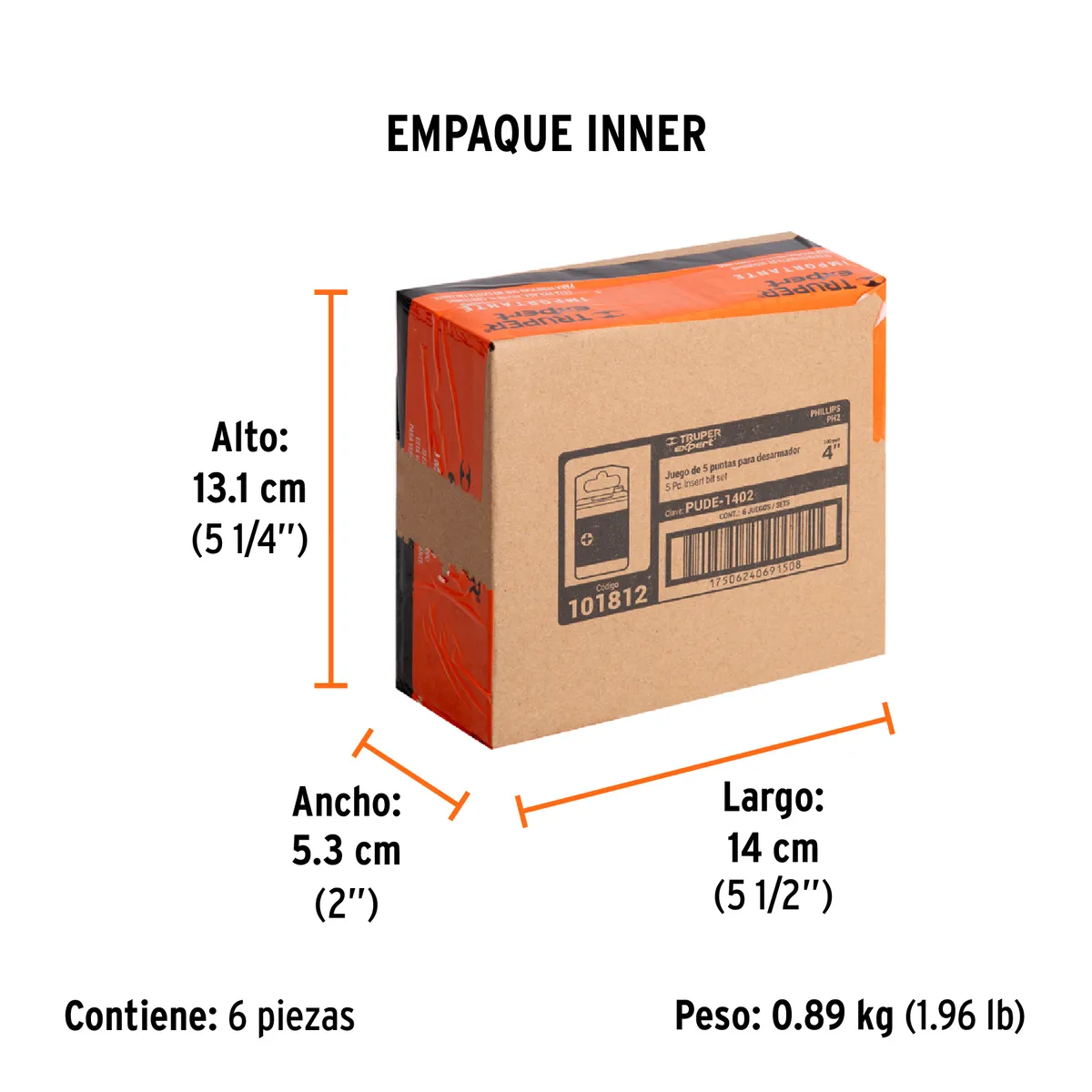 Estuche con 5 Puntas de Cruz PH2 de Impacto Largo 4" Truper - 101812