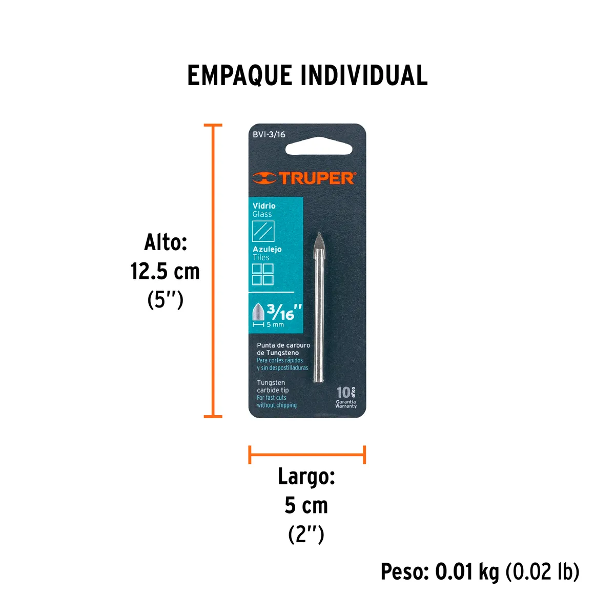 Broca para Vidrio y Azulejo 3/16" Truper - 11701