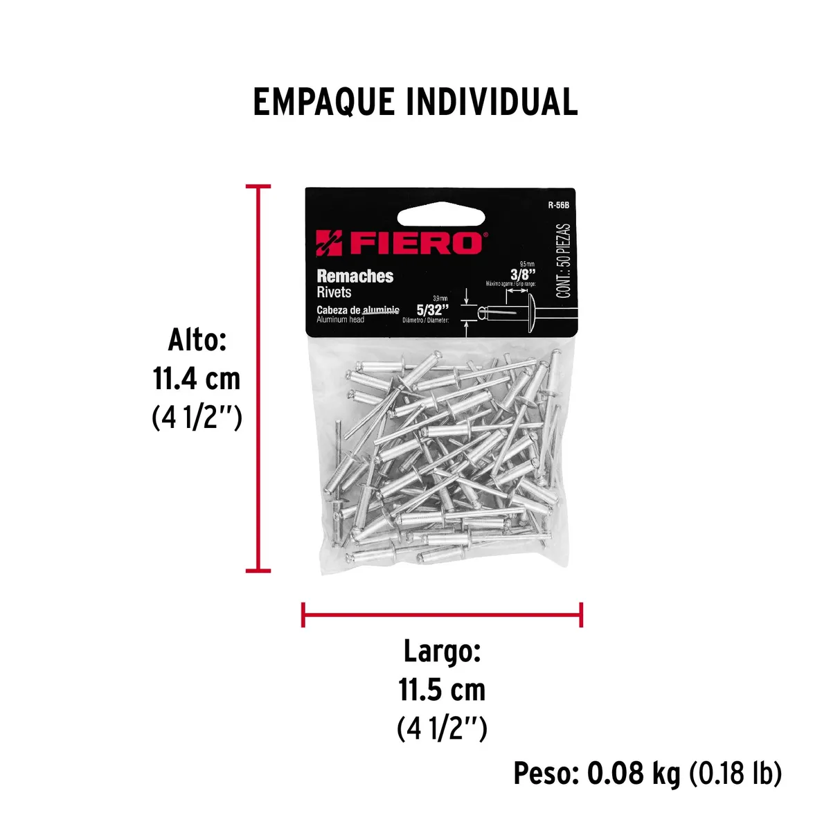 Bolsa con 50 Remaches 5/32" x 3/8" Ala 5/16" Truper - 44526