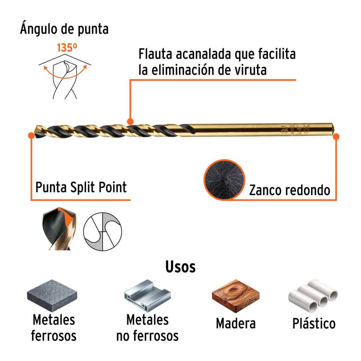 Broca HSS 1/8" Trugold para Metal Truper Expert - 11118