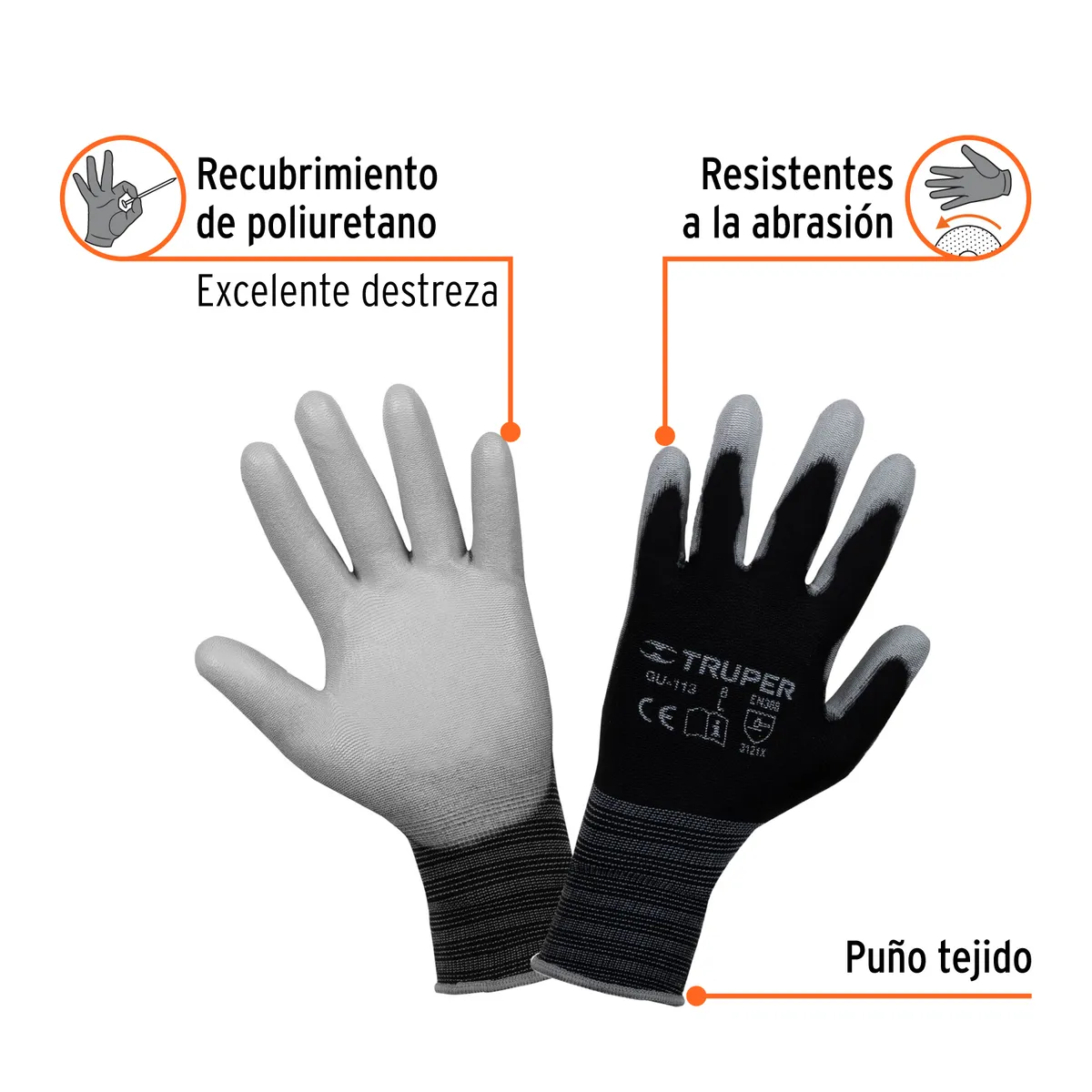 Guante de Nylon Recubierto de Poliuretano Talla G Truper - 13292