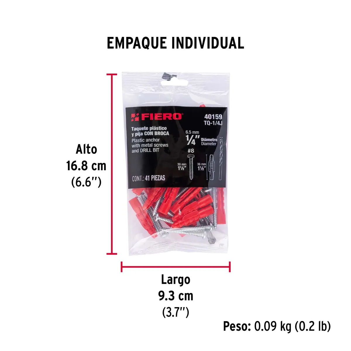 Kit de 20 Taquetes 1/4" con Pija #8 y Broca 1/4" Truper - 40159
