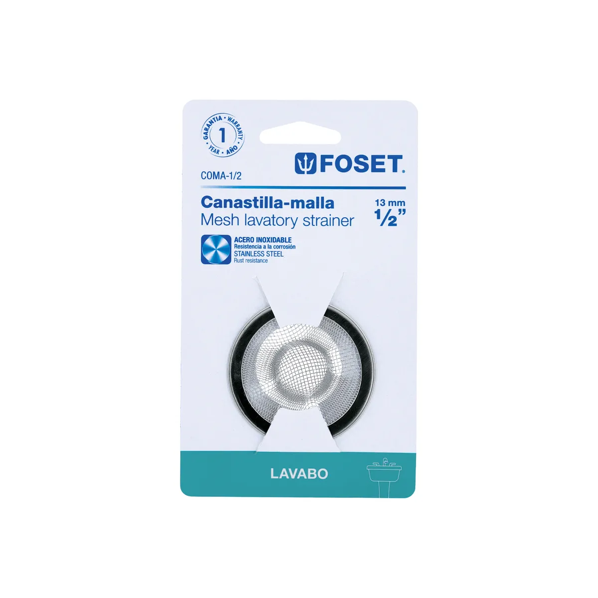 Canastilla de Malla 1/2" de Acero Inoxidable para Lavabo Foset - 45305