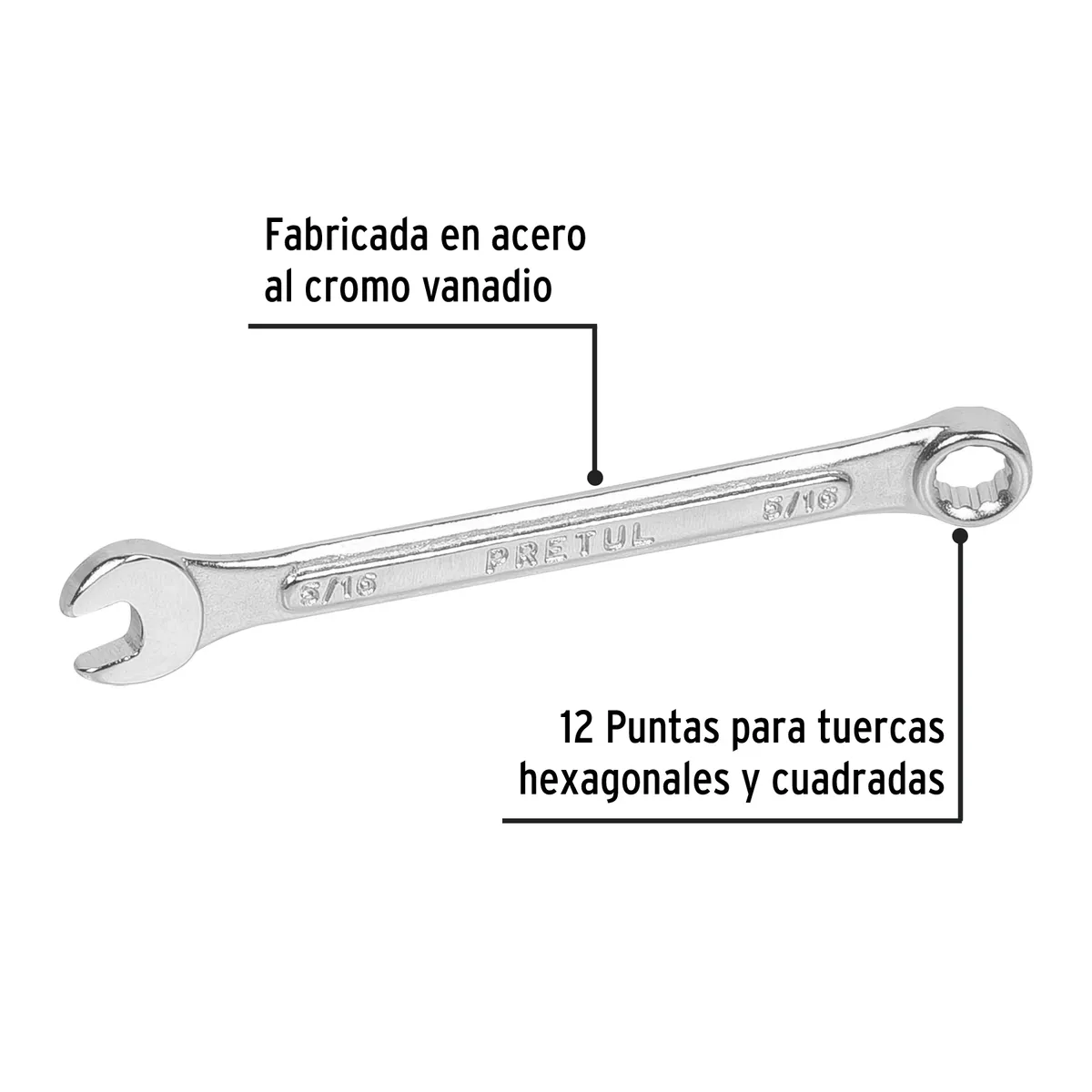 Llave Combinada 5/16" x 120 mm de Largo Pretul - 21881