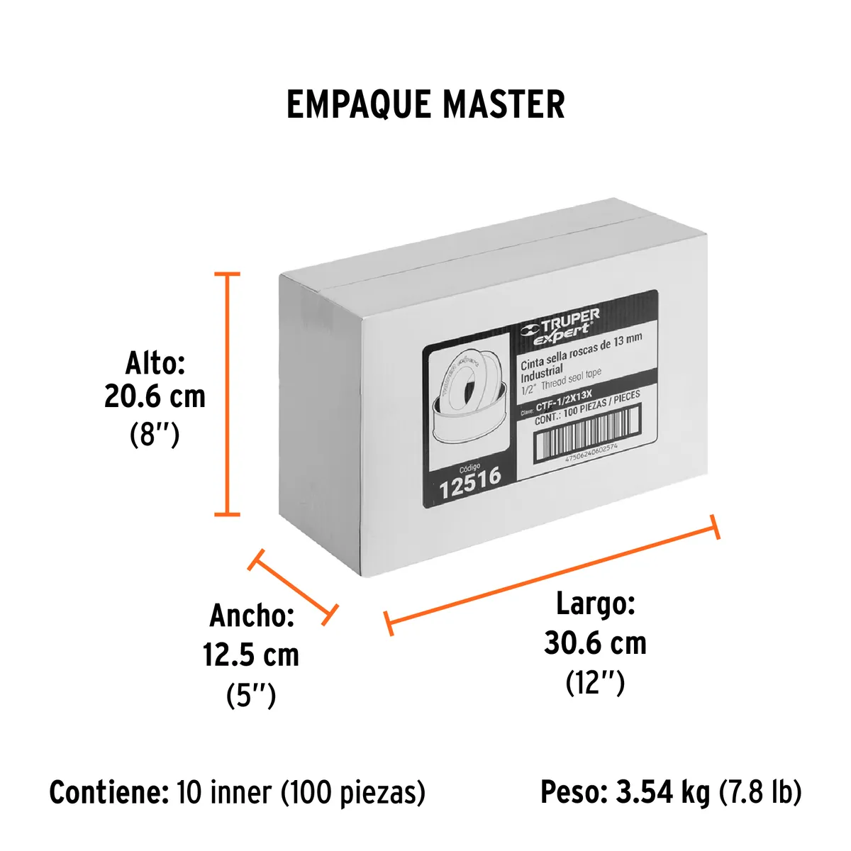 Cinta Sella Roscas Profesional Truper Expert 1/2" x 13 m - 12516