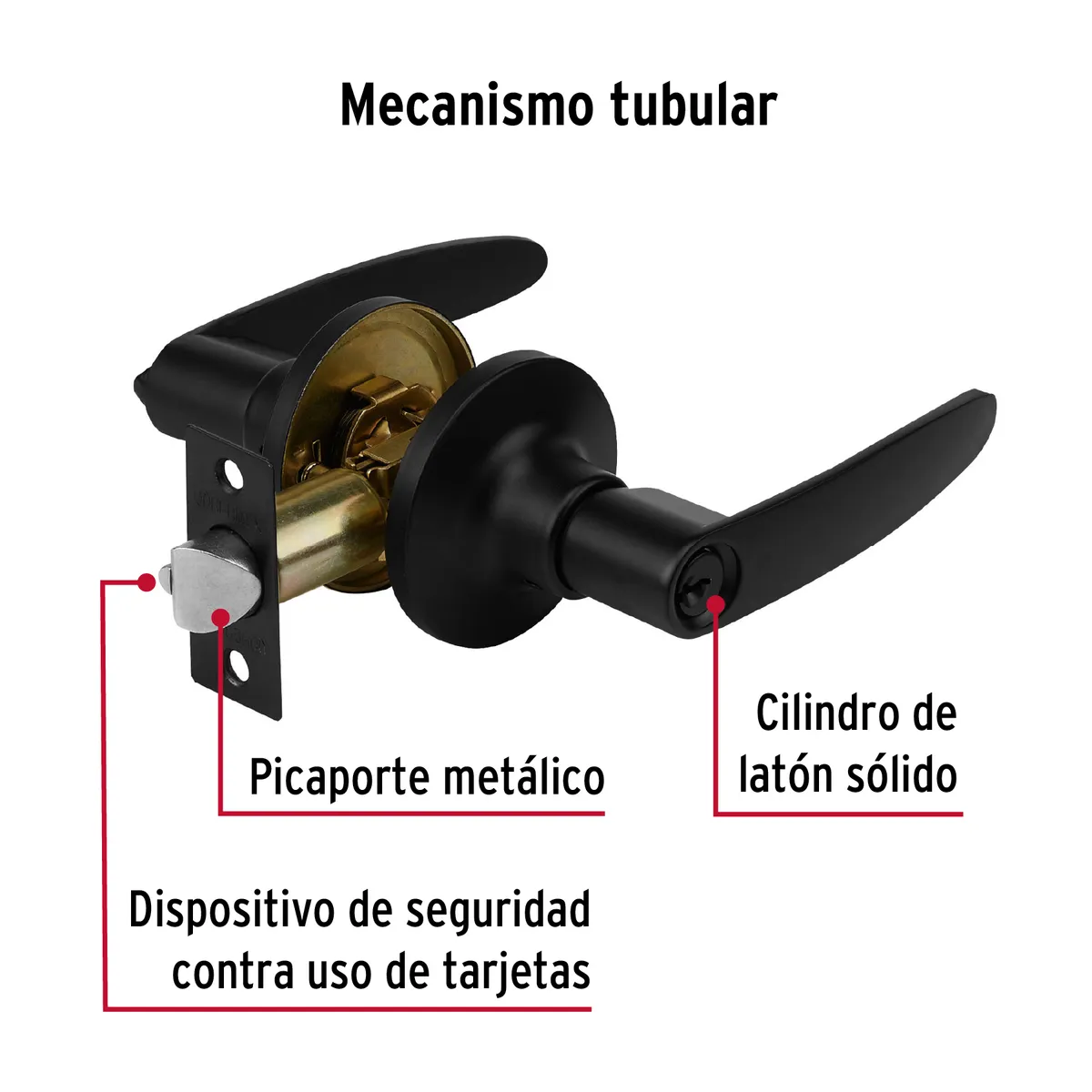 Cerradura de Manija Turín Cilindro Negro Truper - 49852