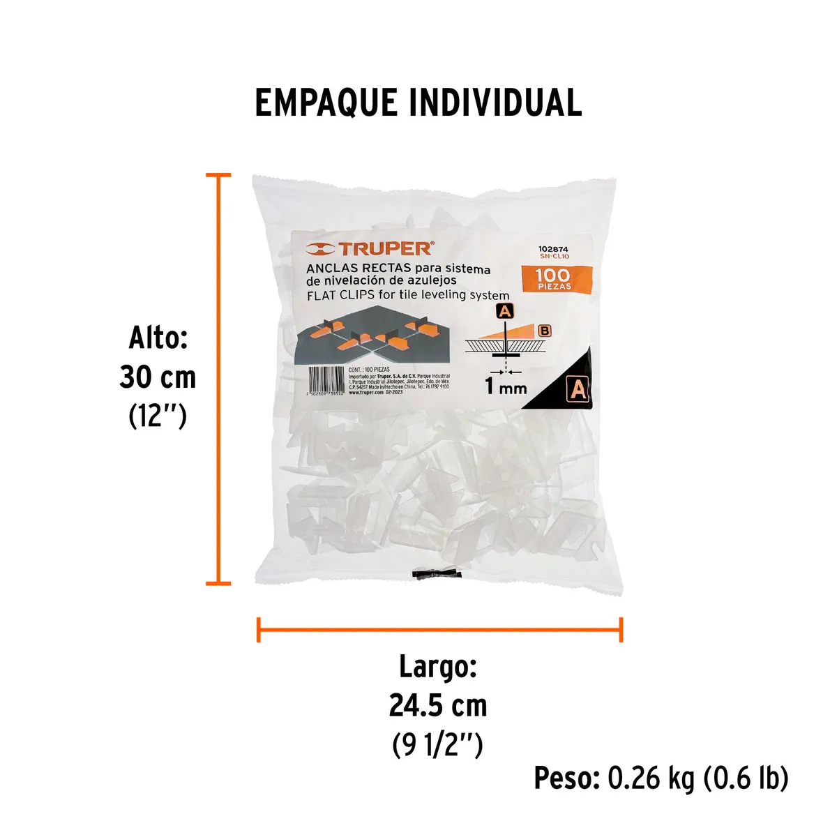 Bolsa con 100 Anclas para Nivelación 1 mm Truper - 102874