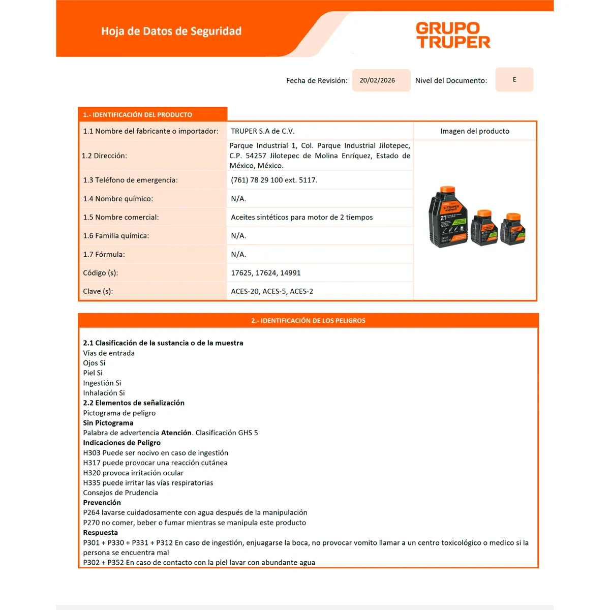 Aceite Sintético para Motor de 2 Tiempos Truper - 17624
