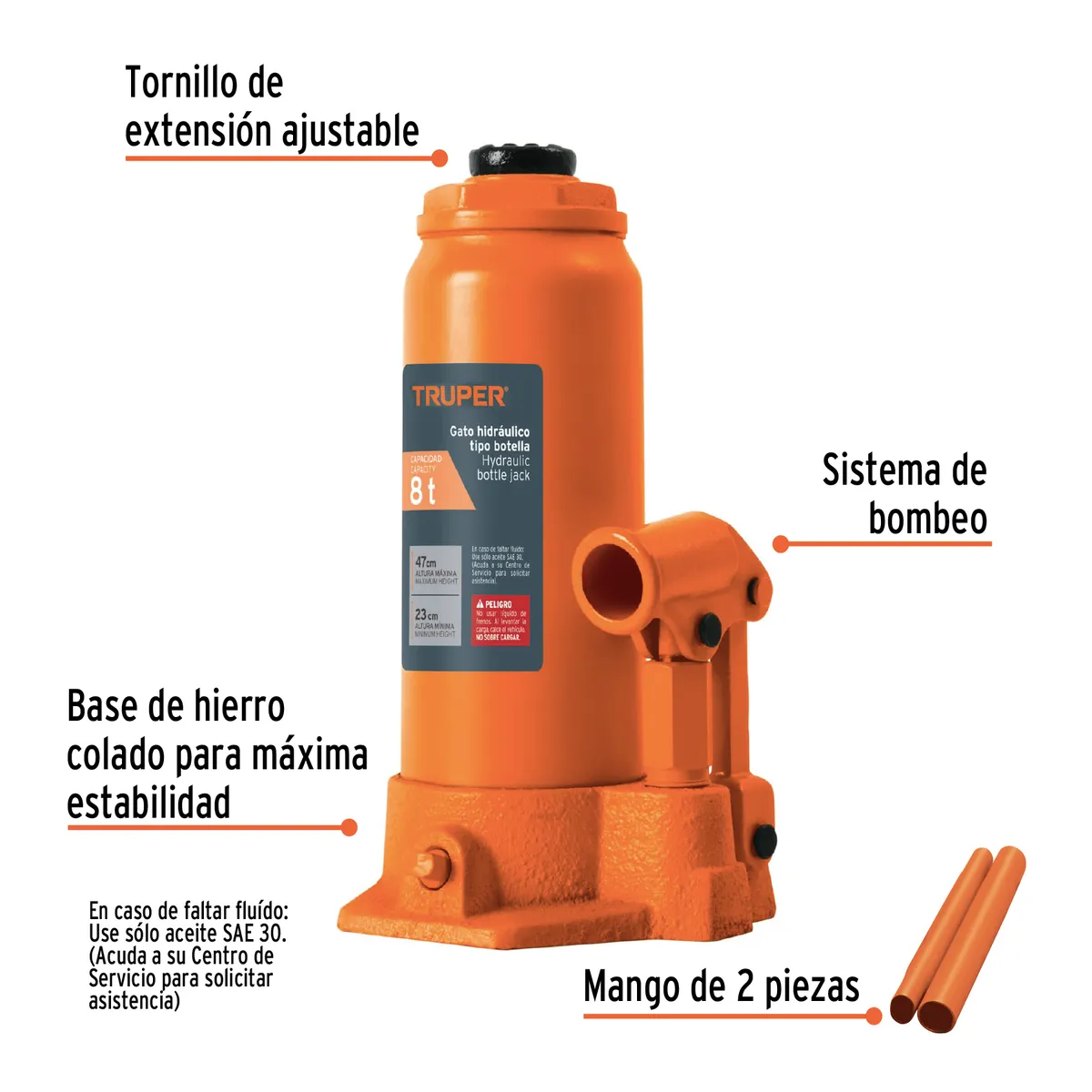 Gato Hidráulico de Botella 8 Toneladas Truper - 14816