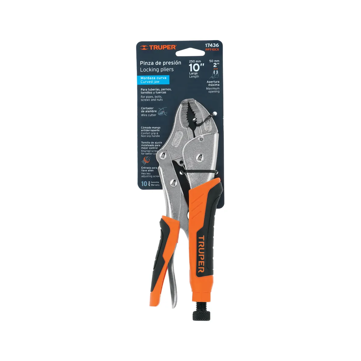 Pinza de Presión Mordaza Curva Mango de Vinil 10" Truper - 17436