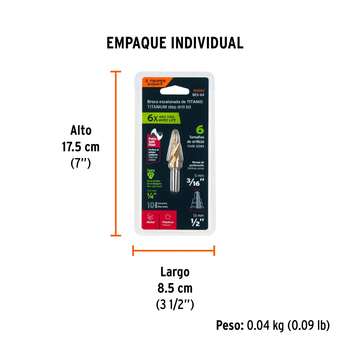 Broca Escalonada de Titanio 6 Escalones Truper Expert - 101550