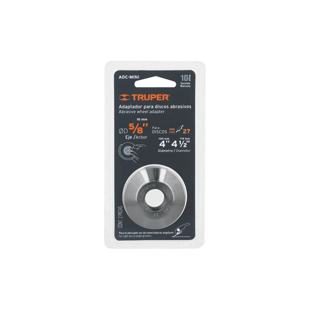 Adaptador para Discos Abrasivos 4" y 4 1/2" Tipo 42 Truper - 10544