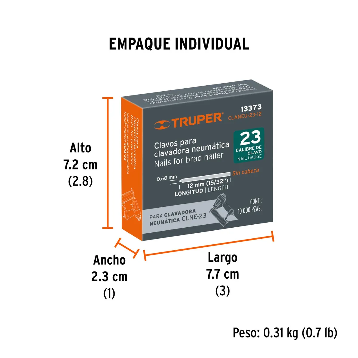 Caja con 10000 Clavos Calibre 23 Truper - 13373