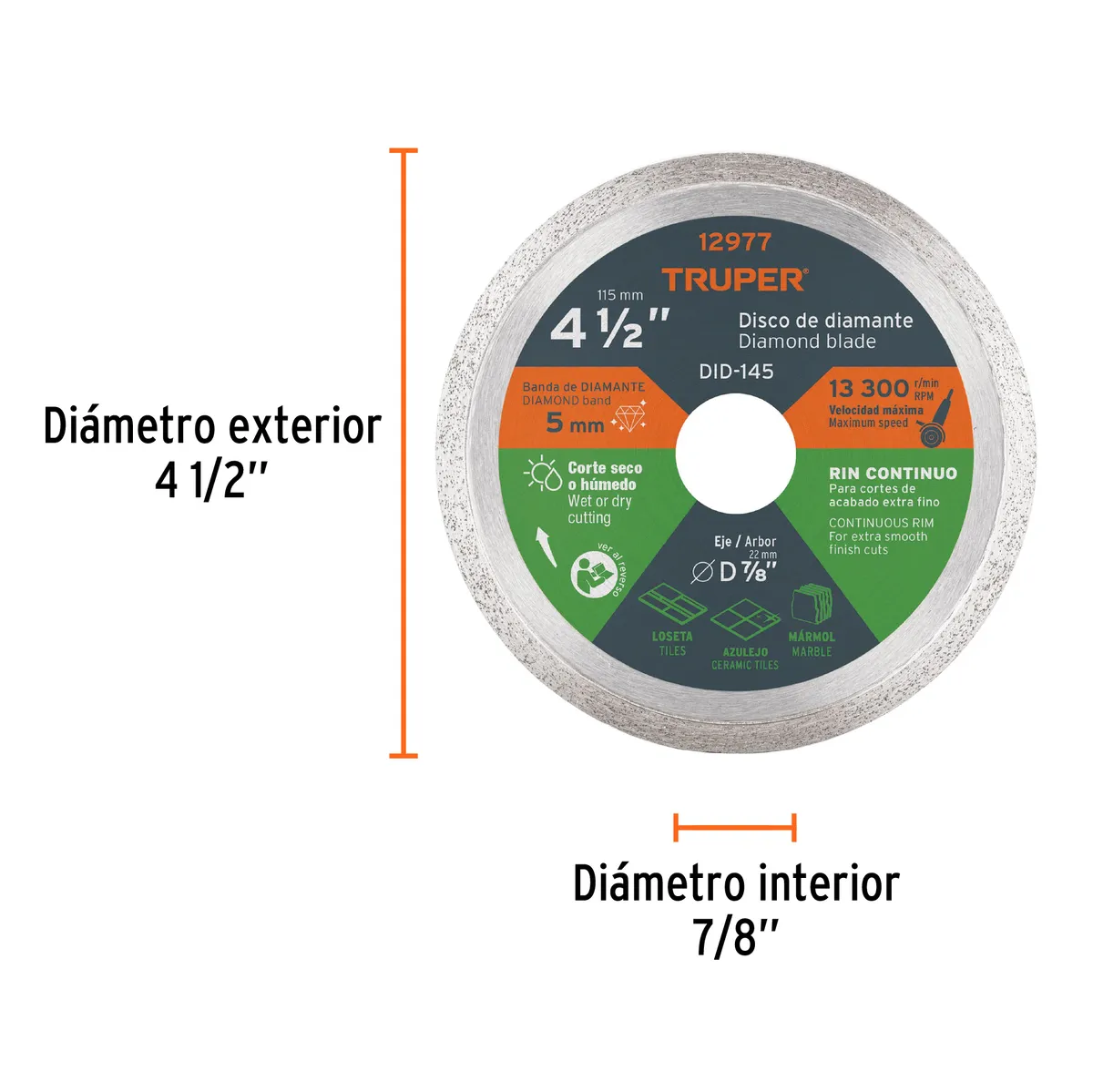 Disco de Diamante Continuo 4 1/2" DID-145 Truper - 12977