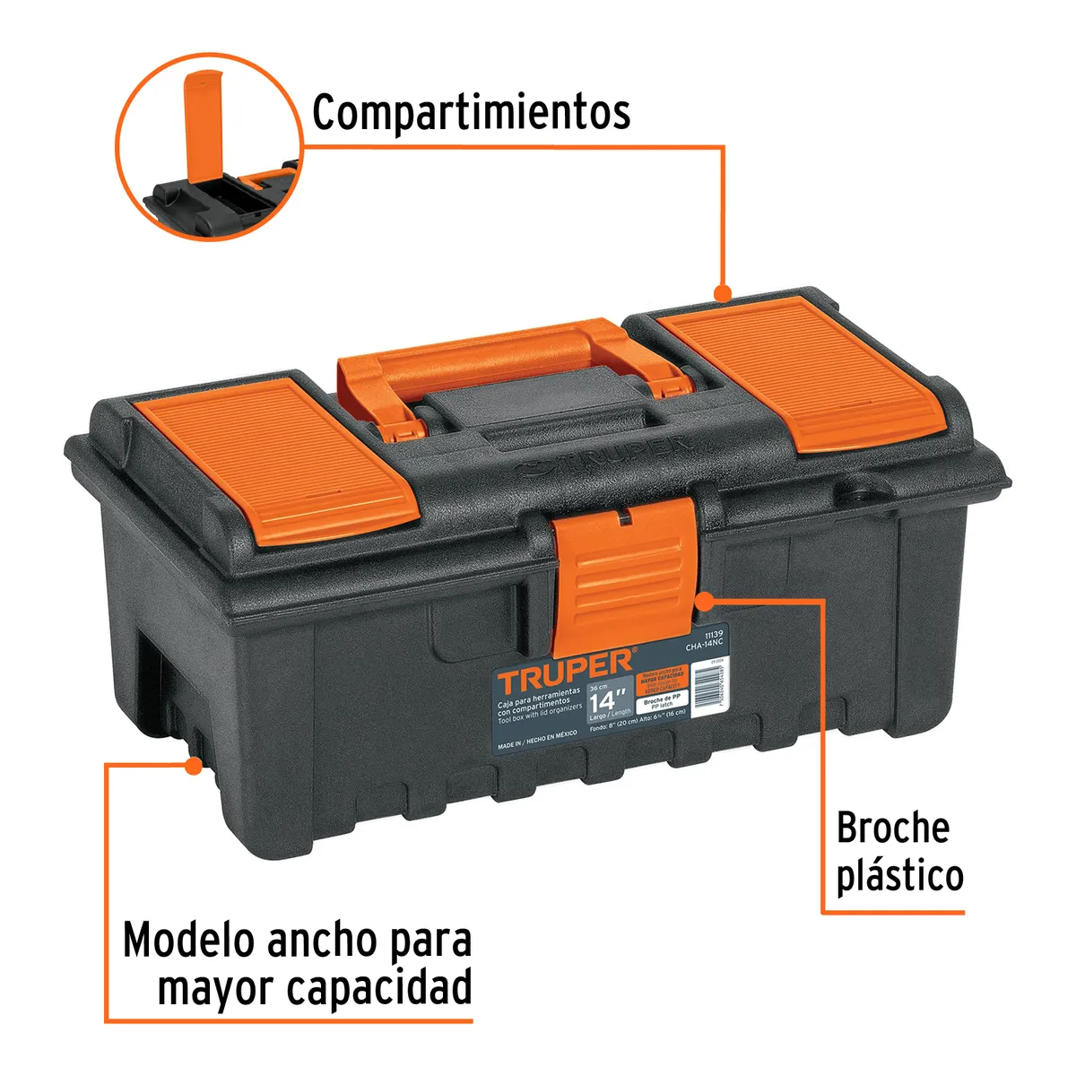 Caja de Herramientas 14" con Compartimientos Truper - 11139