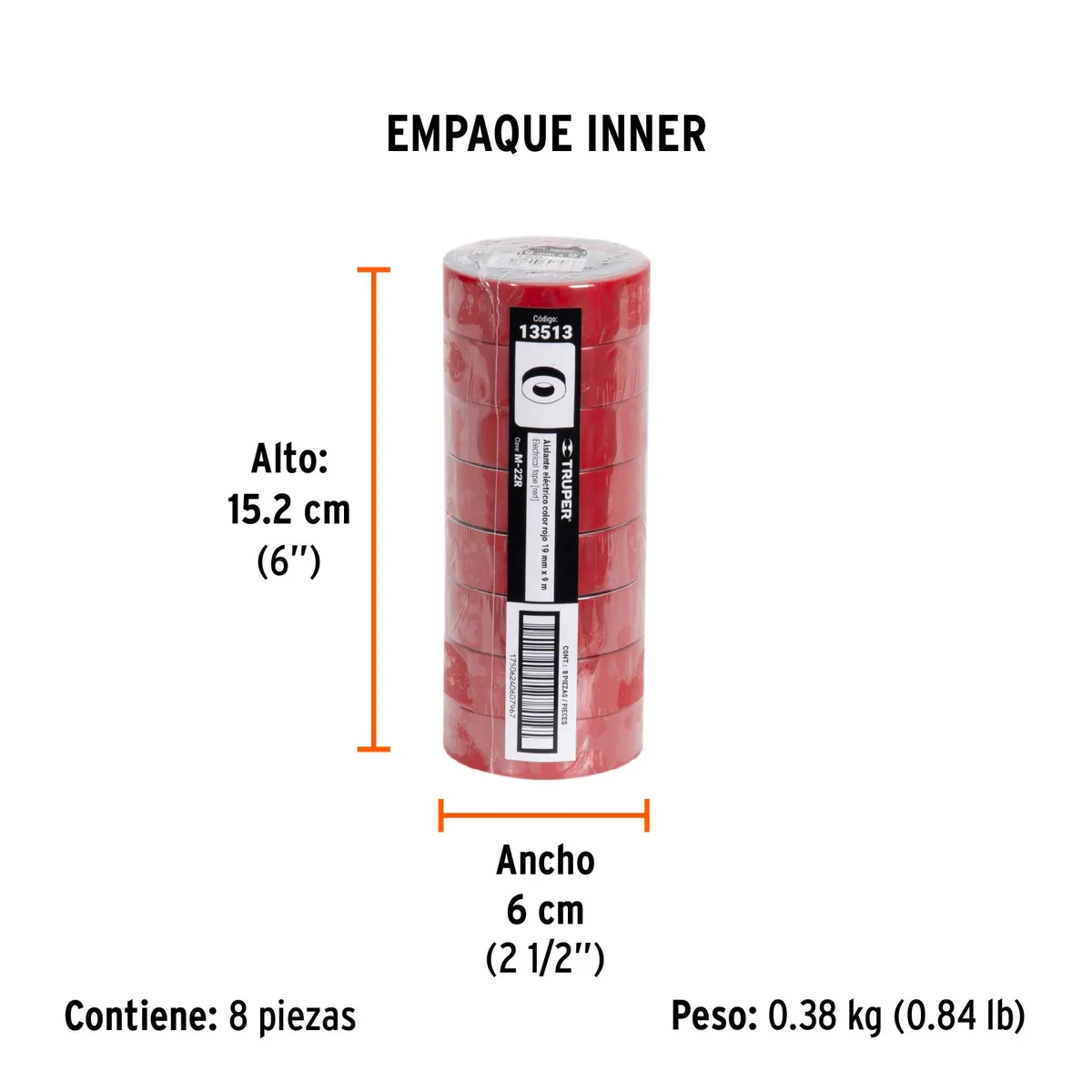 Cinta de Aislar 9 m x 19 mm Roja Truper - 13513