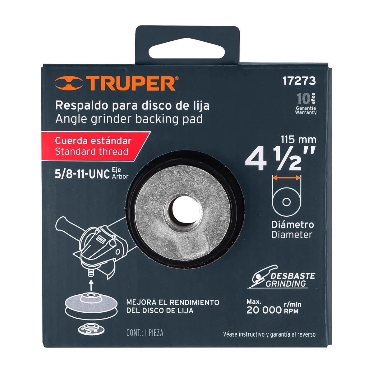 Respaldo para Disco de Lija Eje 5/8" de 4 1/2" Truper - 17273