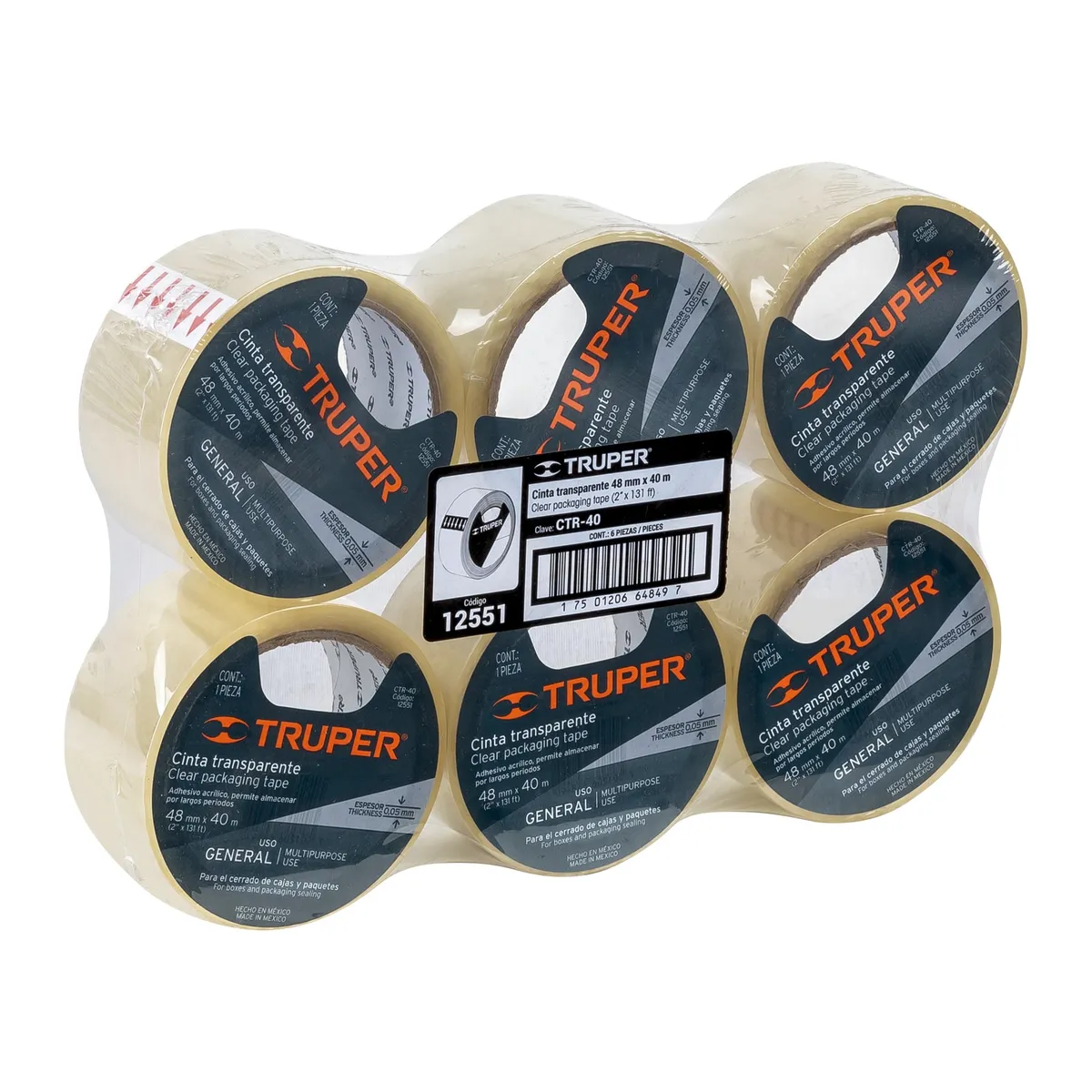 Cinta de Empaque 48 mm x 40 m Transparente Truper - 12551